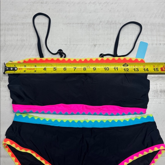 popvil Neon Color Block Bandeau Strapless Bikini Sets Two Piece Bathing Suits - Picture 4 of 9